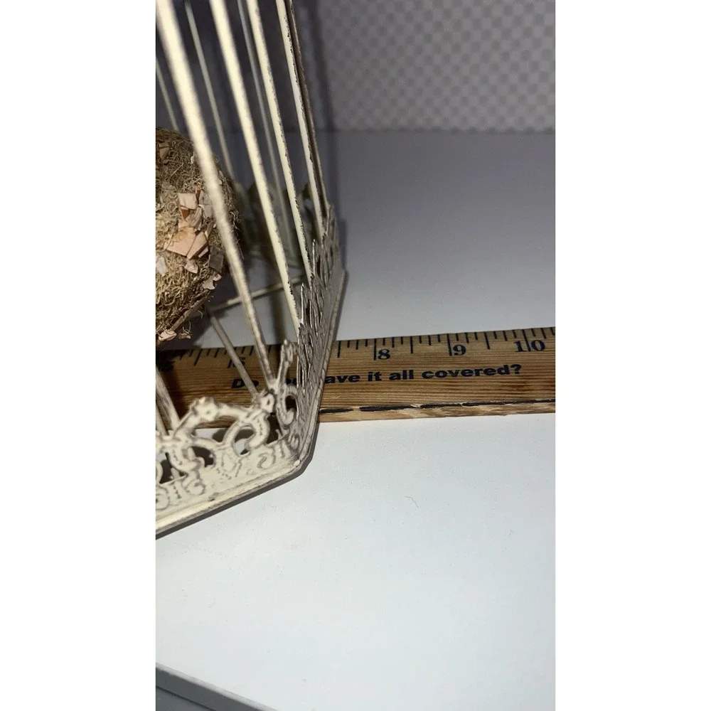 Bird Cage Vintage Cream Color Metal Shabby Chic Cottage Hinge Clasp Lift Top